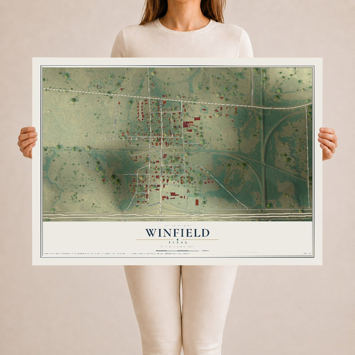 Map of Winfield, Texas, 24 x 36 inch unframed archival matte print