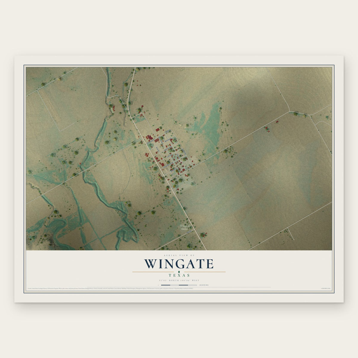 Wingate, Texas map print, the full design