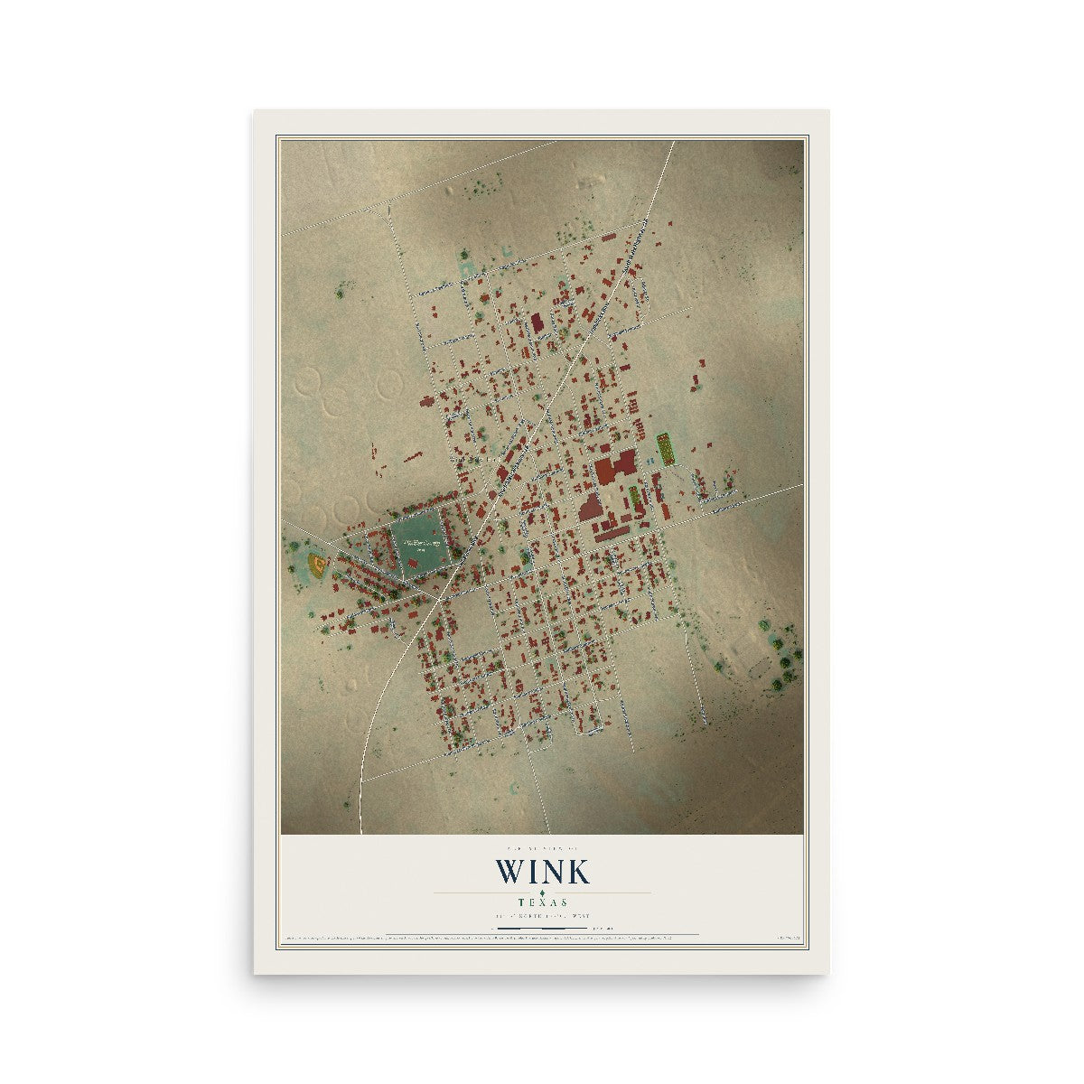 Map of Wink, Texas, 12 x 18 inch unframed archival matte print