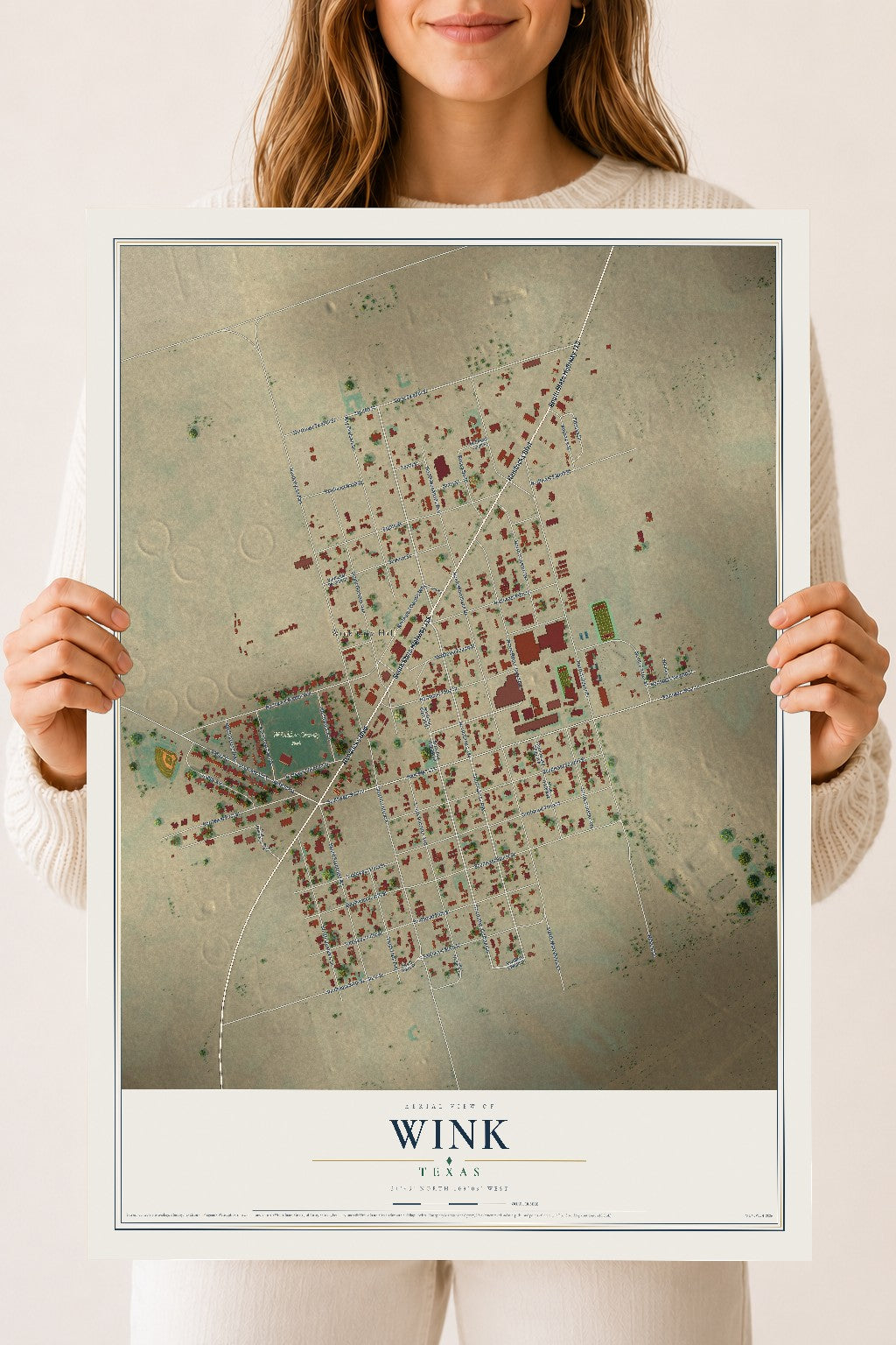 Map of Wink, Texas, 18 x 24 inch unframed archival matte print