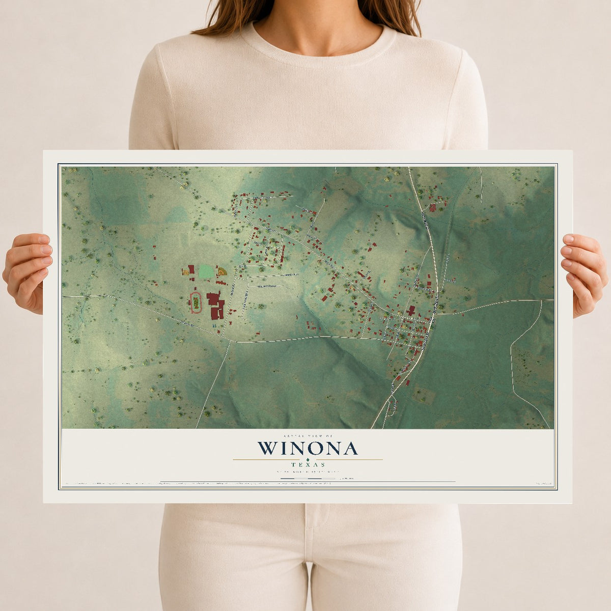 Map of Winona, Texas, 12 x 18 inch unframed archival matte print