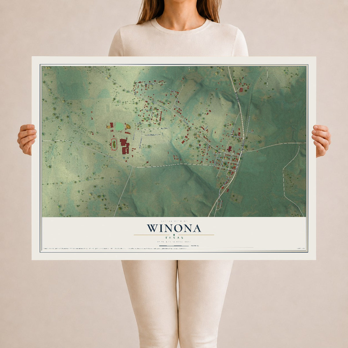 Map of Winona, Texas, 24 x 36 inch unframed archival matte print