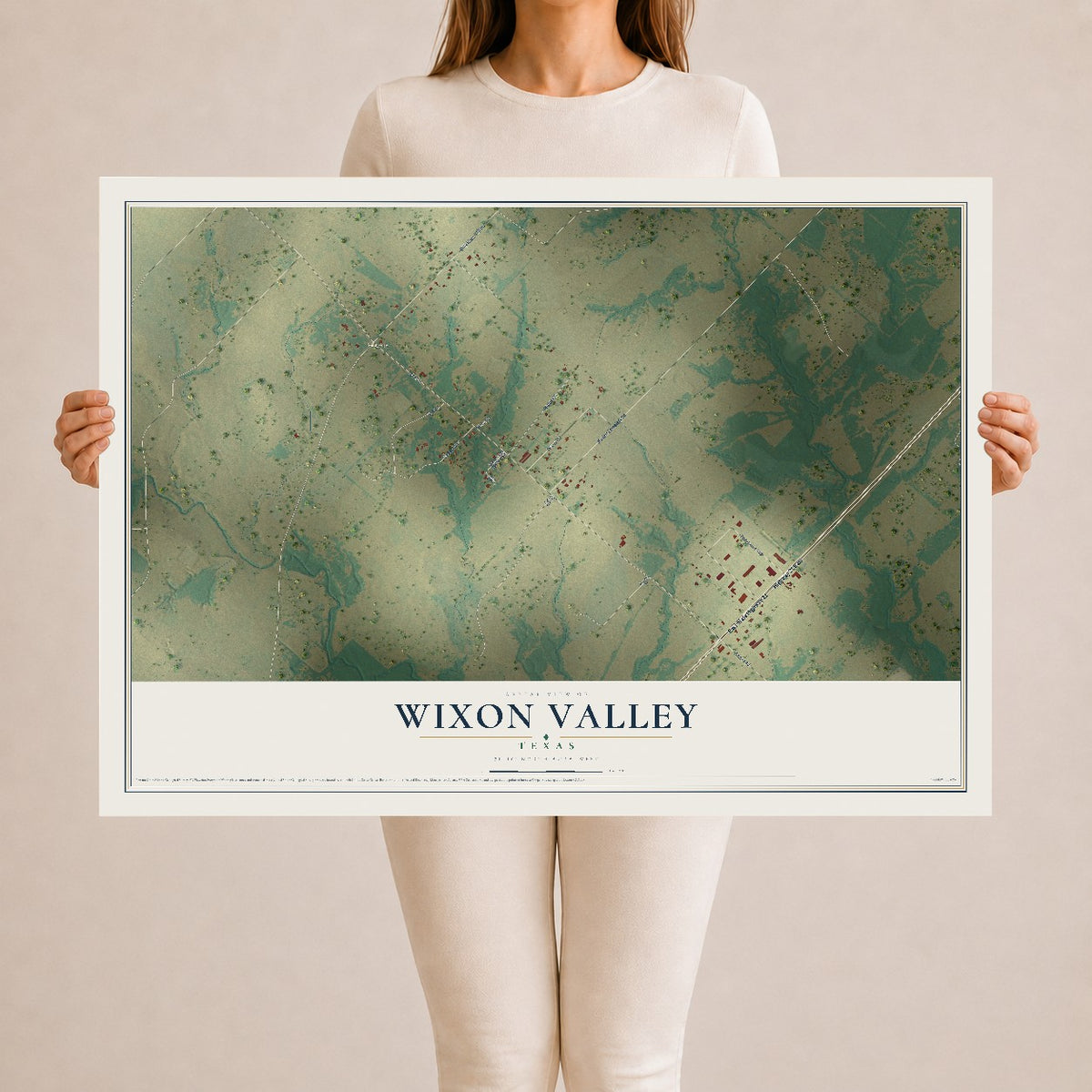 Map of Wixon Valley, Texas, 24 x 36 inch unframed archival matte print