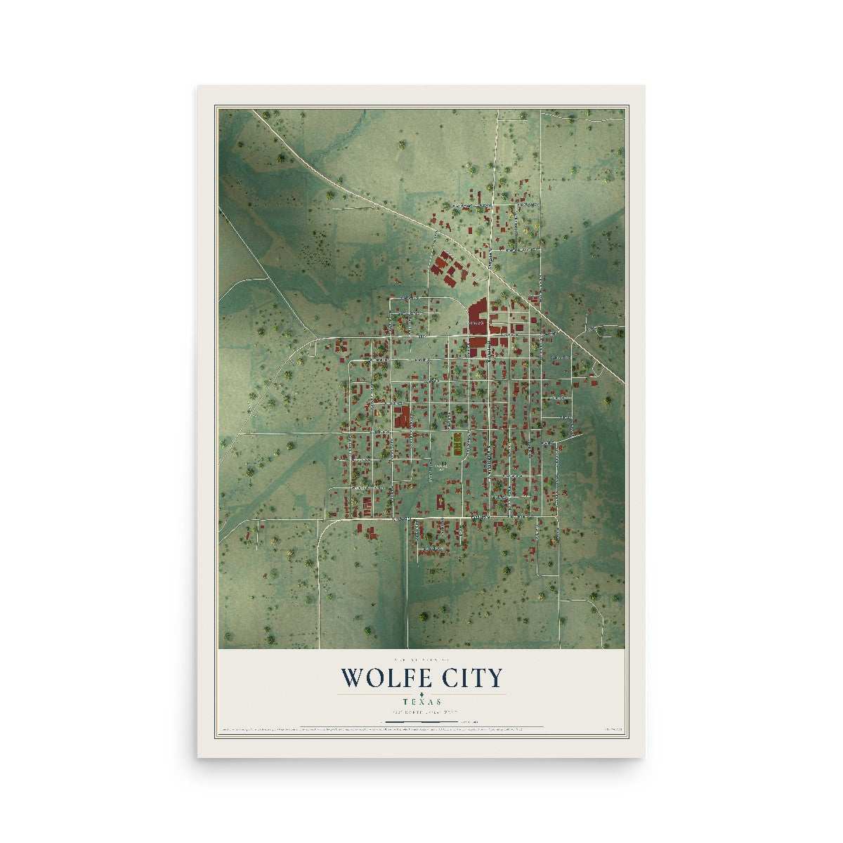 Map of Wolfe City, Texas, 12 x 18 inch unframed archival matte print