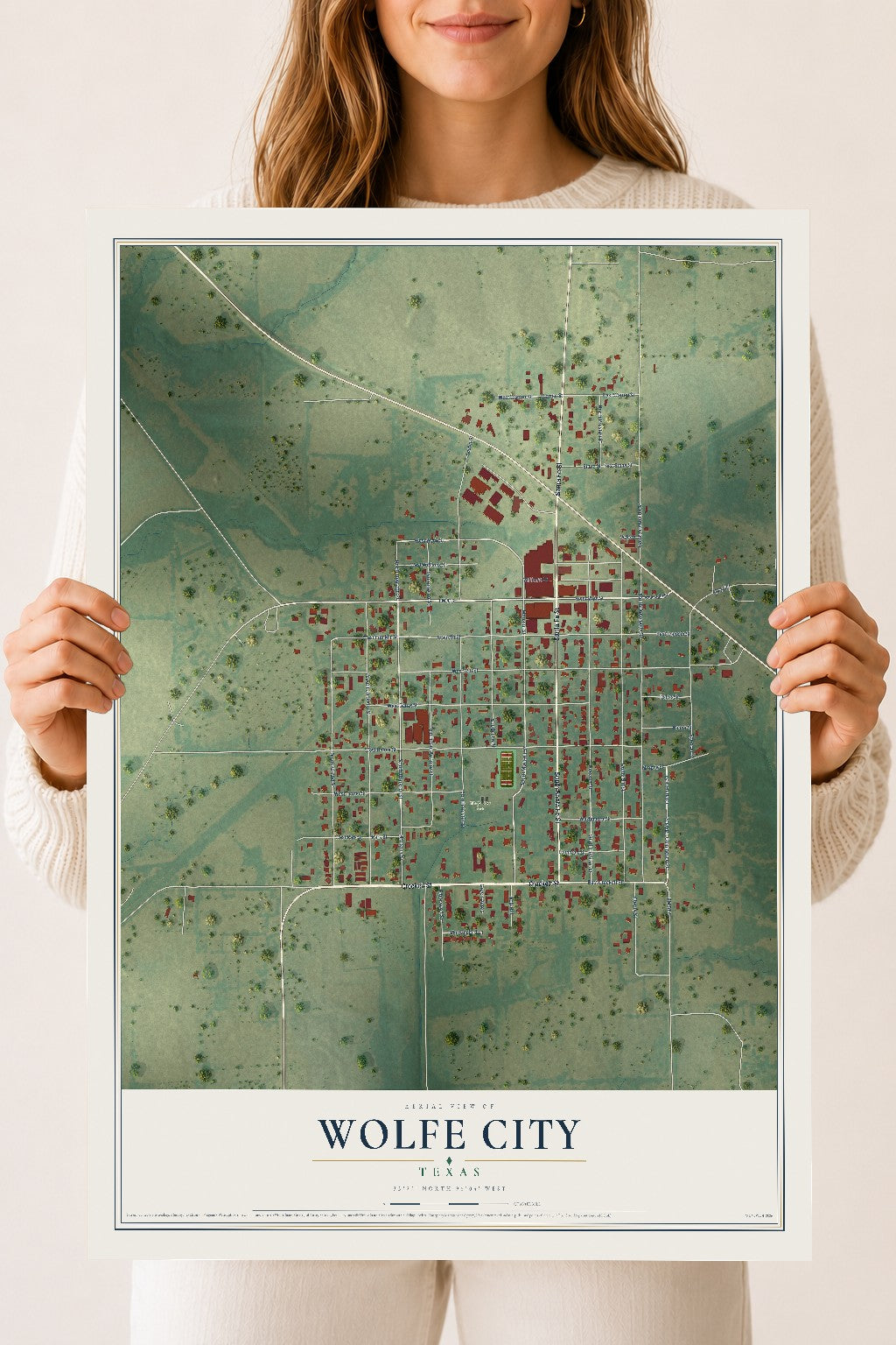 Map of Wolfe City, Texas, 18 x 24 inch unframed archival matte print