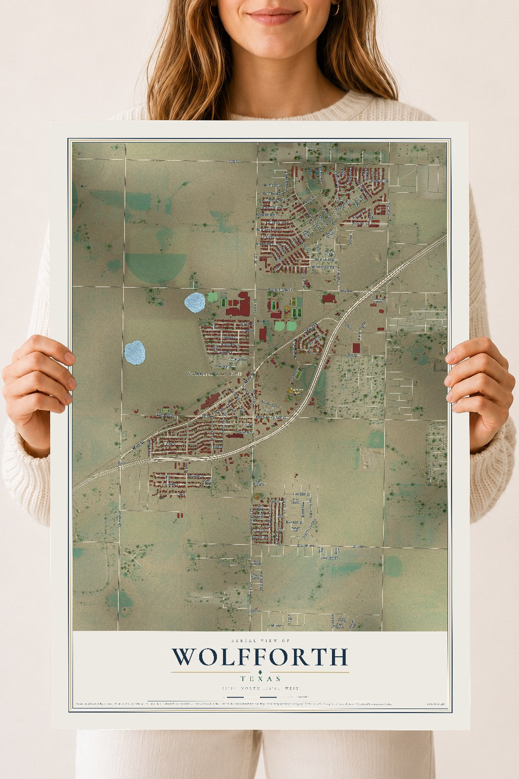 Map of Wolfforth, Texas, 18 x 24 inch unframed archival matte print