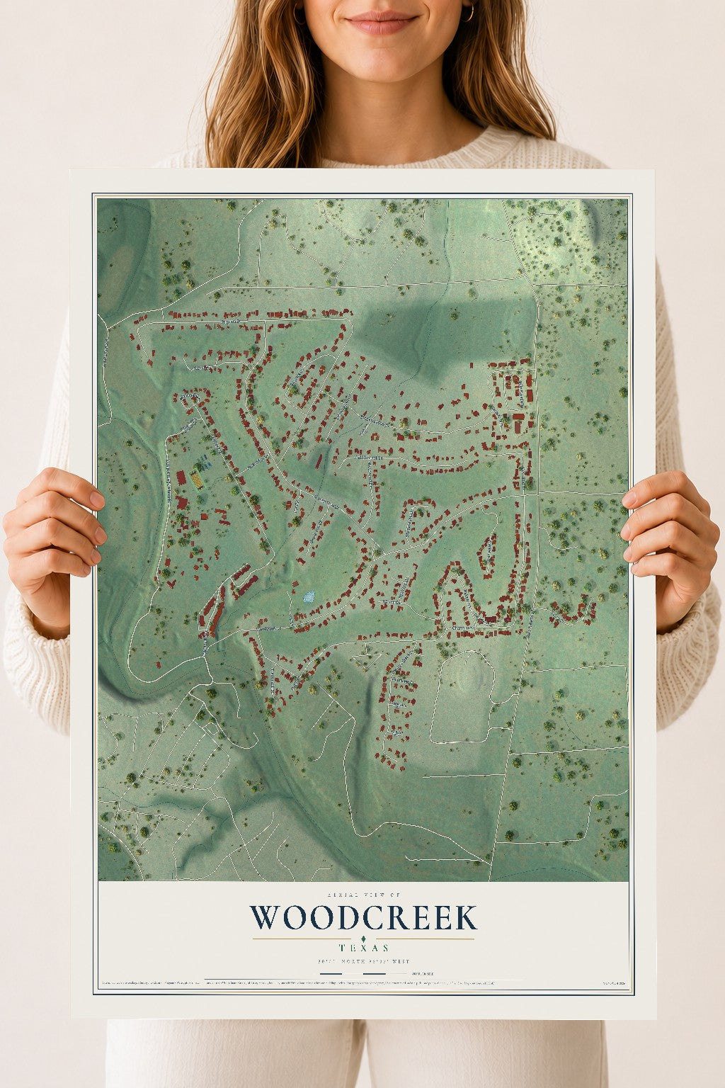 Map of Woodcreek, Texas, 18 x 24 inch unframed archival matte print