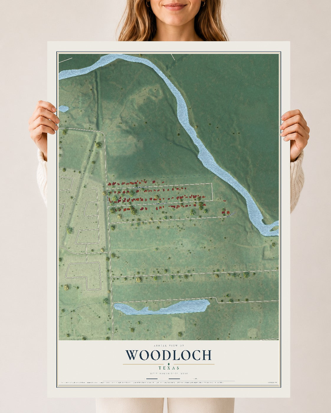 Map of Woodloch, Texas, 24 x 36 inch unframed archival matte print