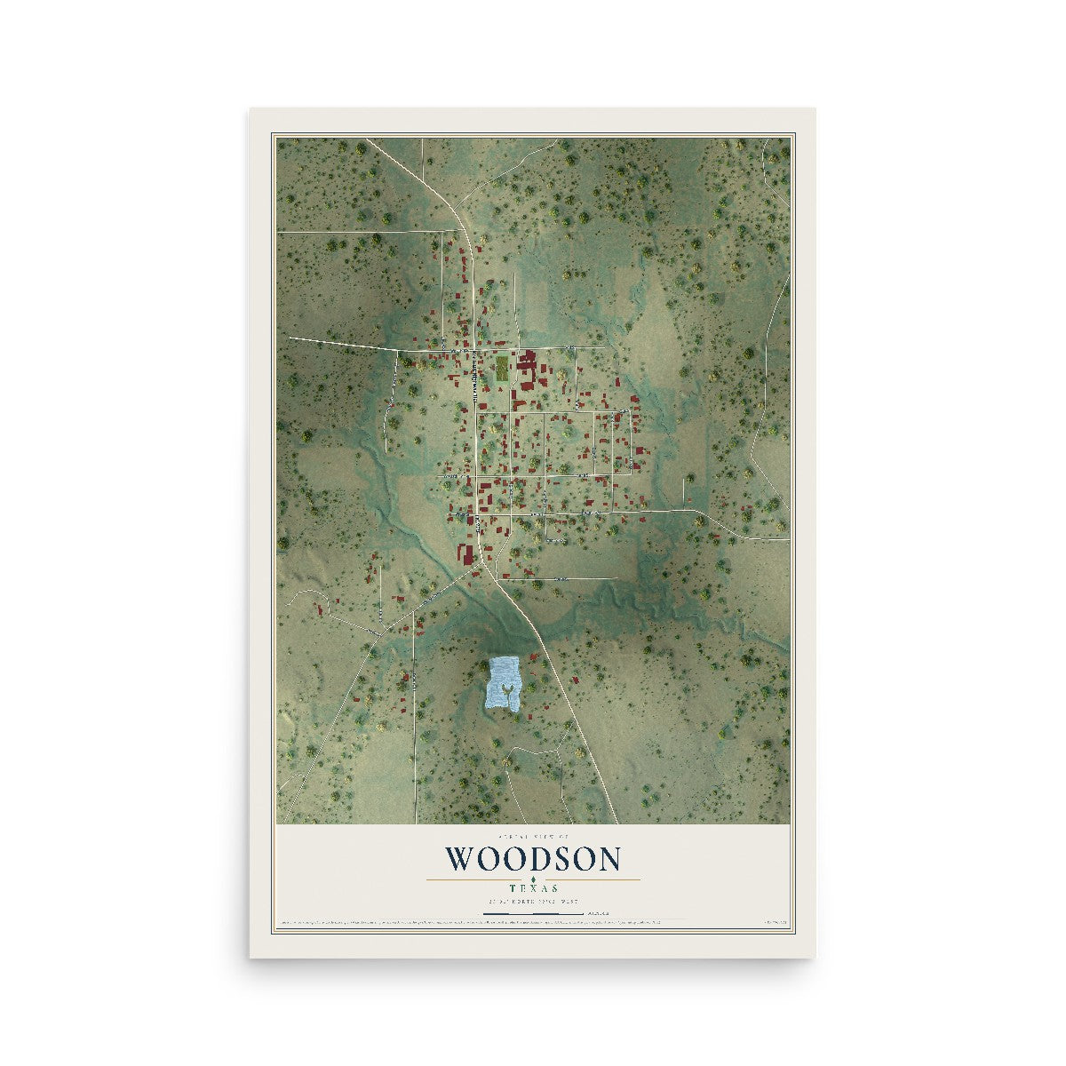 Map of Woodson, Texas, 12 x 18 inch unframed archival matte print