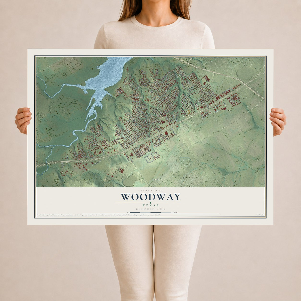 Map of Woodway, Texas, 24 x 36 inch unframed archival matte print