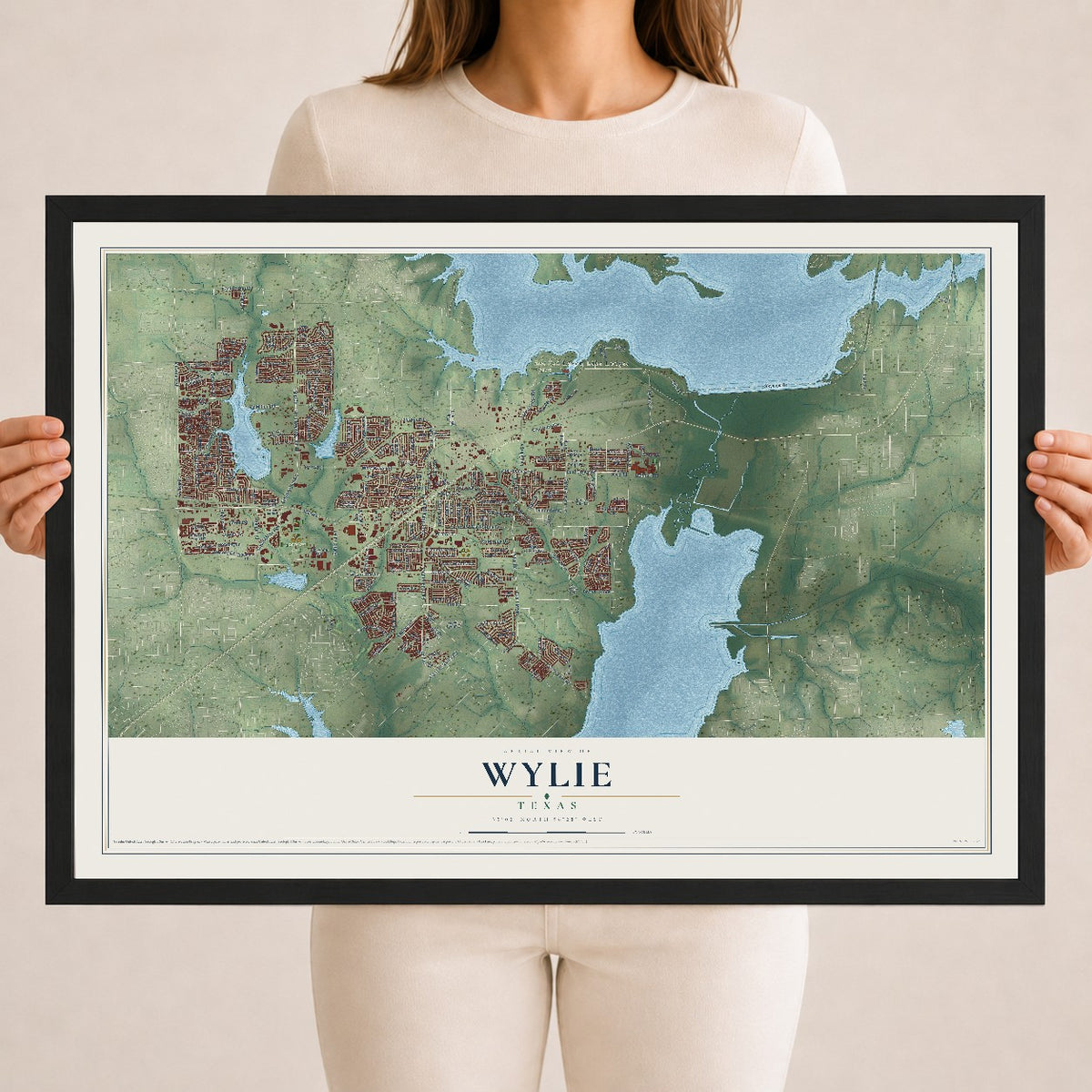 Map of Wylie, Texas, 18 x 24 inch print in a black wood frame