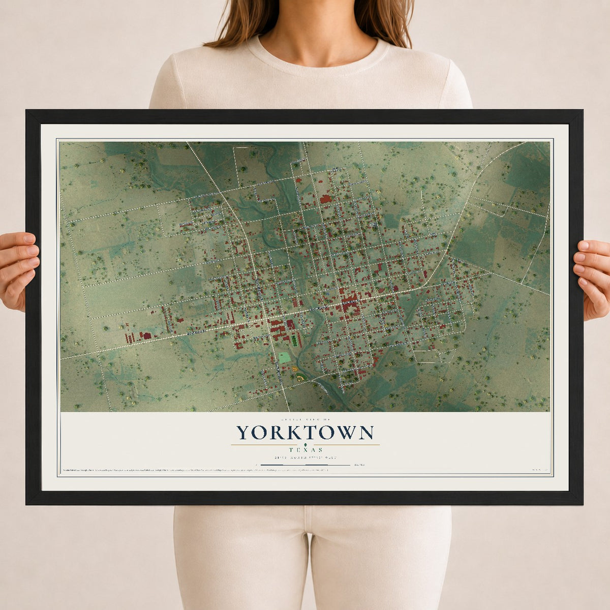 Map of Yorktown, Texas, 18 x 24 inch print in a black wood frame