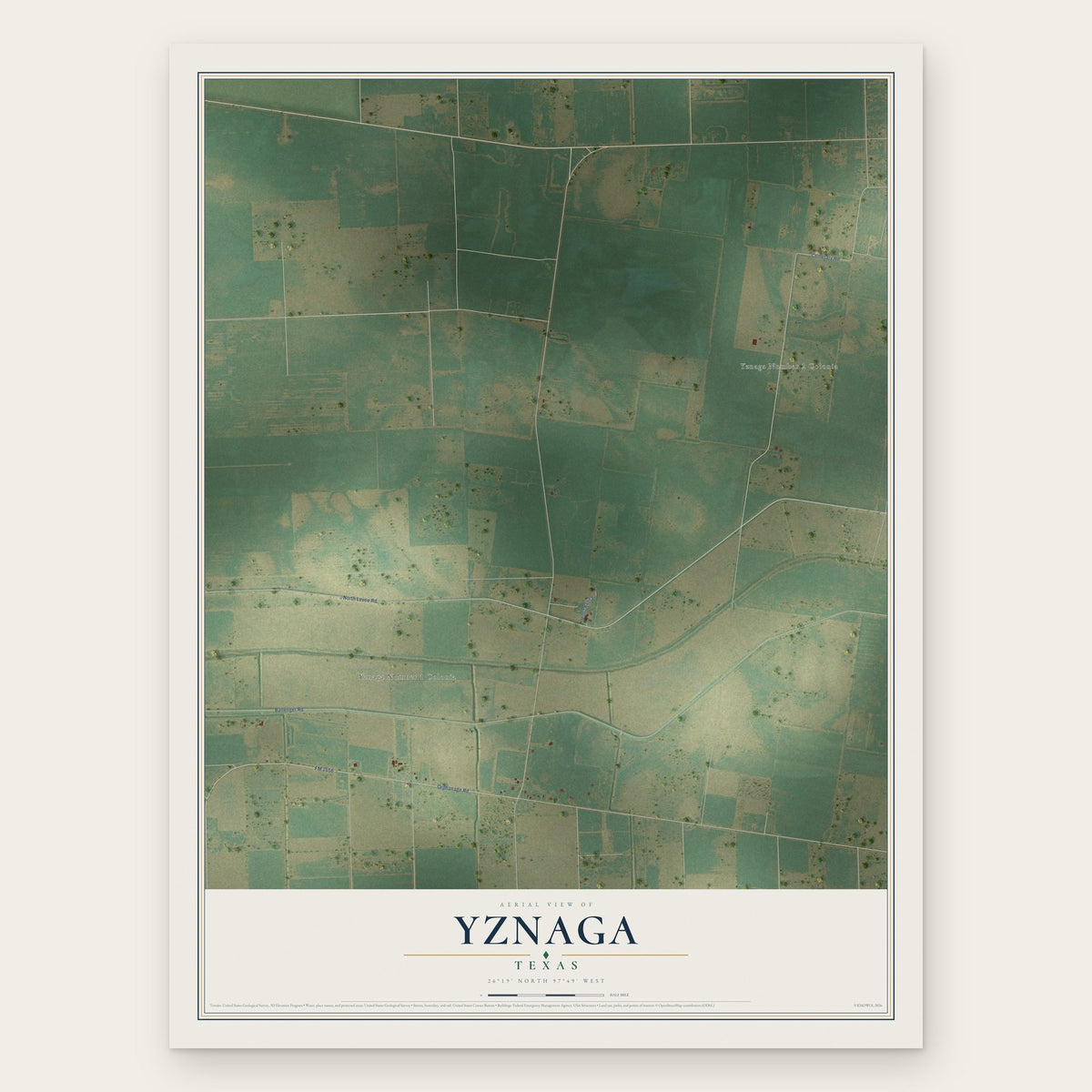 Yznaga, Texas map print, the full design