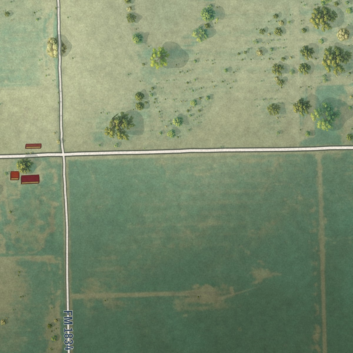 Close-up of the map of Zapata Ranch, Texas print showing street and building detail