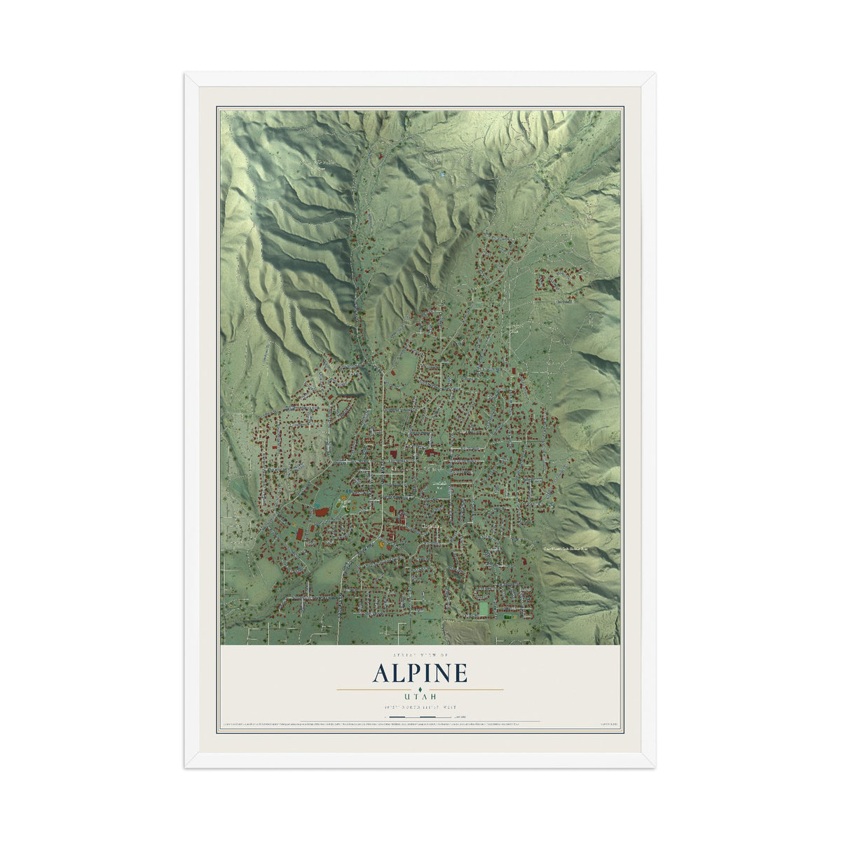 Map of Alpine, Utah, 12 x 18 inch print in a white wood frame