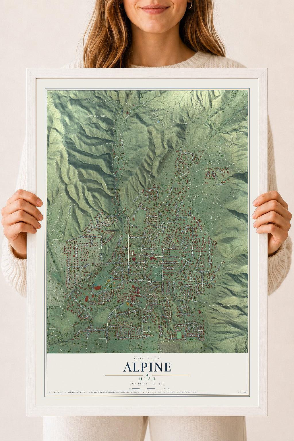 Map of Alpine, Utah, 18 x 24 inch print in a white wood frame