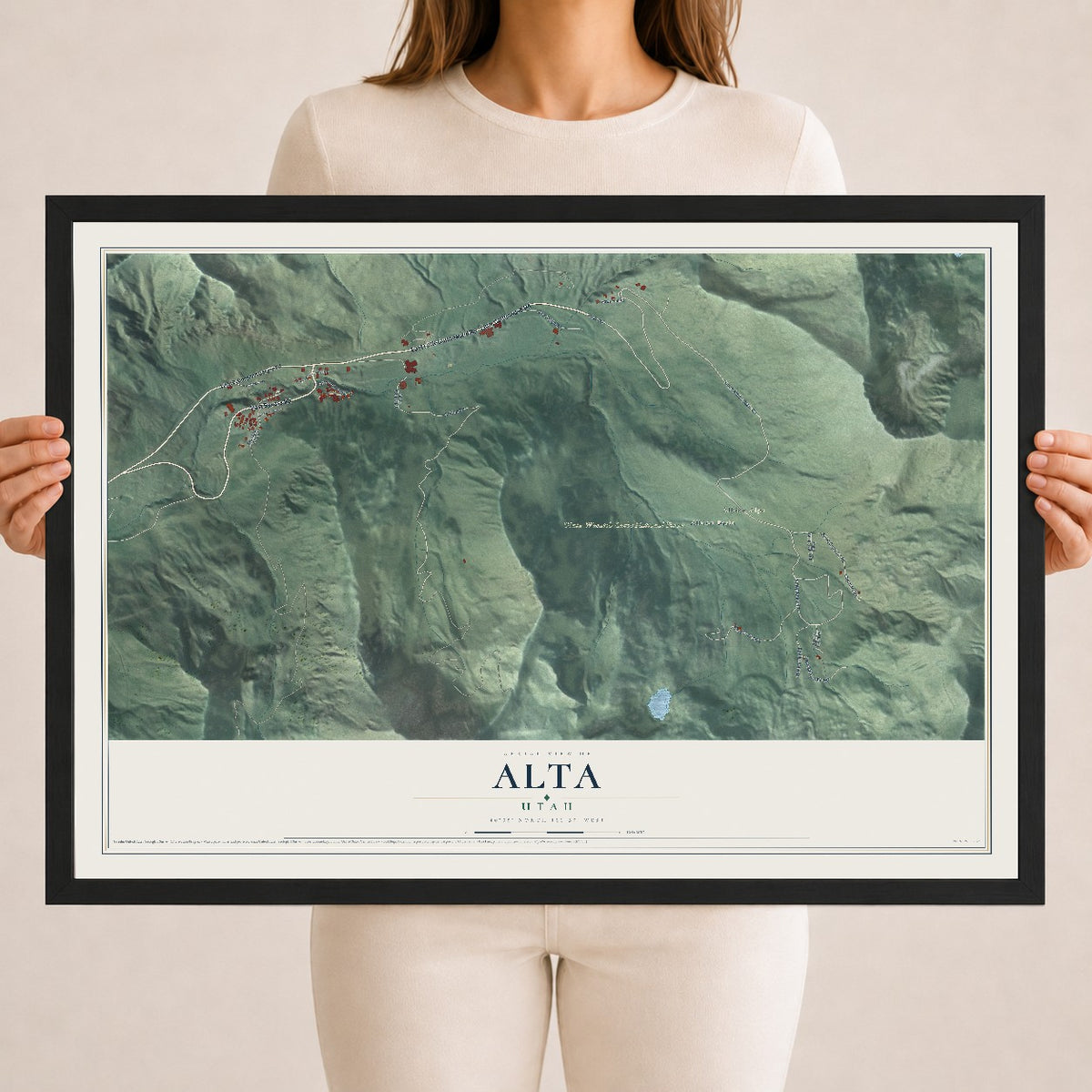 Map of Alta, Utah, 18 x 24 inch print in a black wood frame