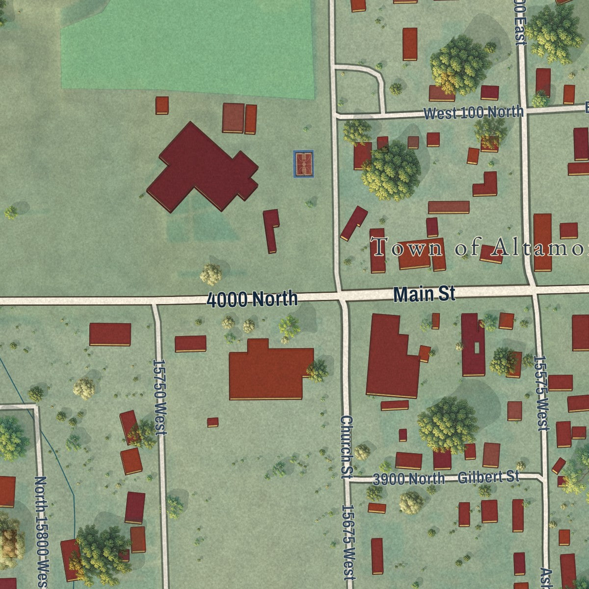 Close-up of the map of Altamont, Utah print showing street and building detail