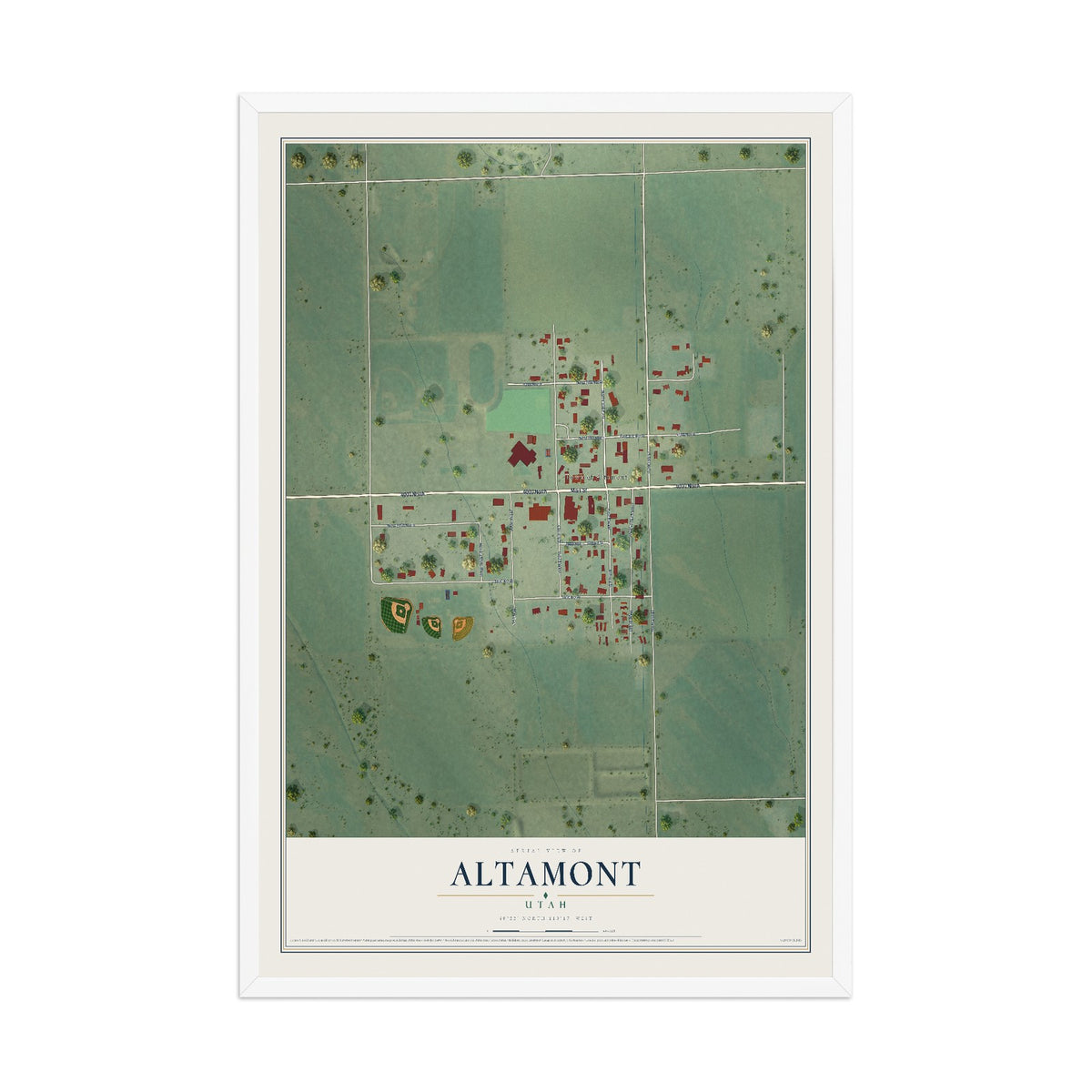 Map of Altamont, Utah, 12 x 18 inch print in a white wood frame