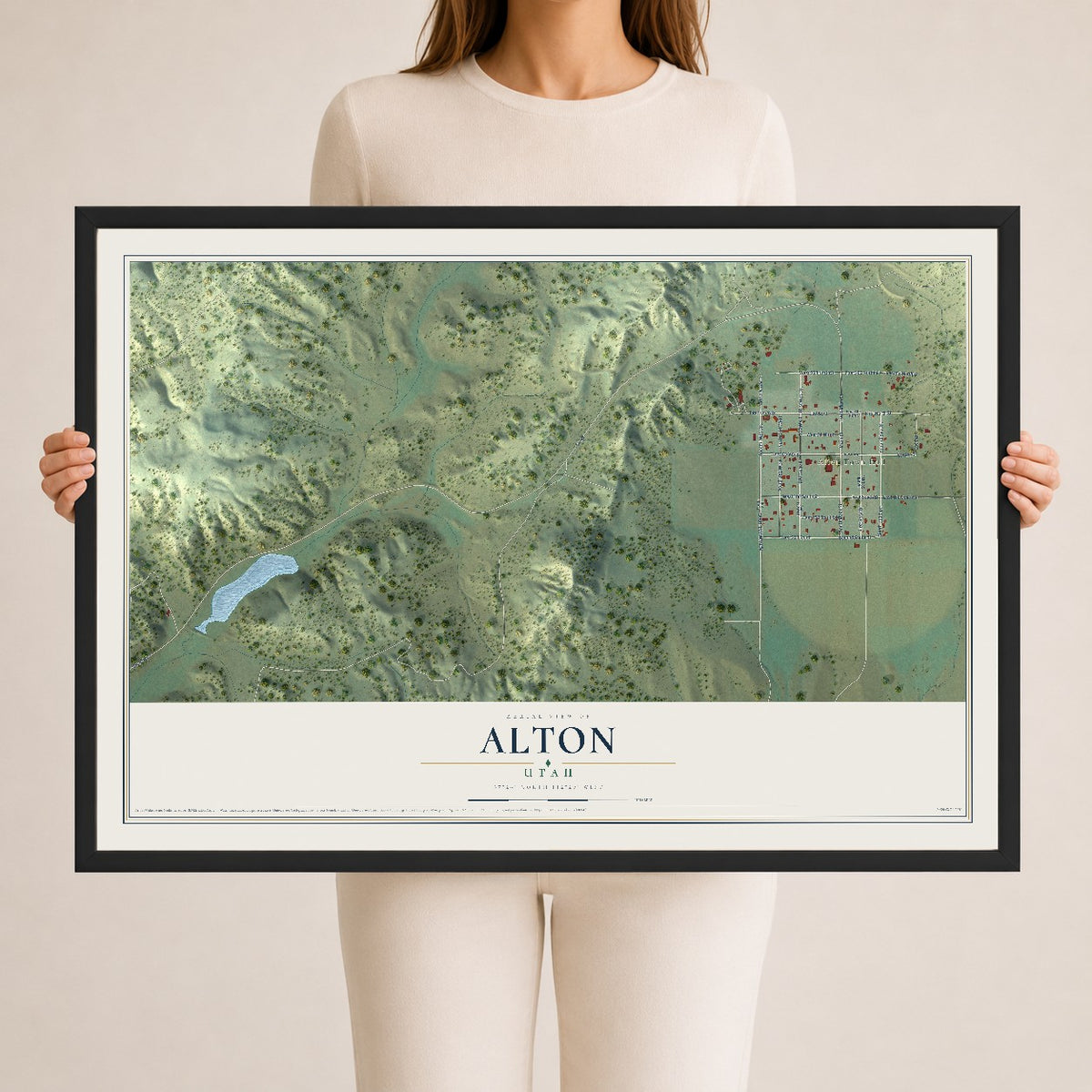 Map of Alton, Utah, 24 x 36 inch print in a black wood frame