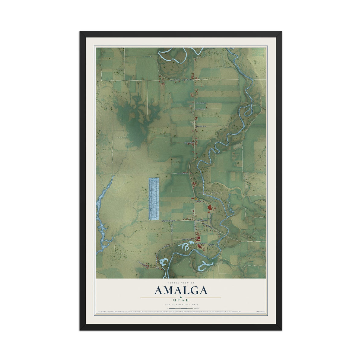 Map of Amalga, Utah, 12 x 18 inch print in a black wood frame