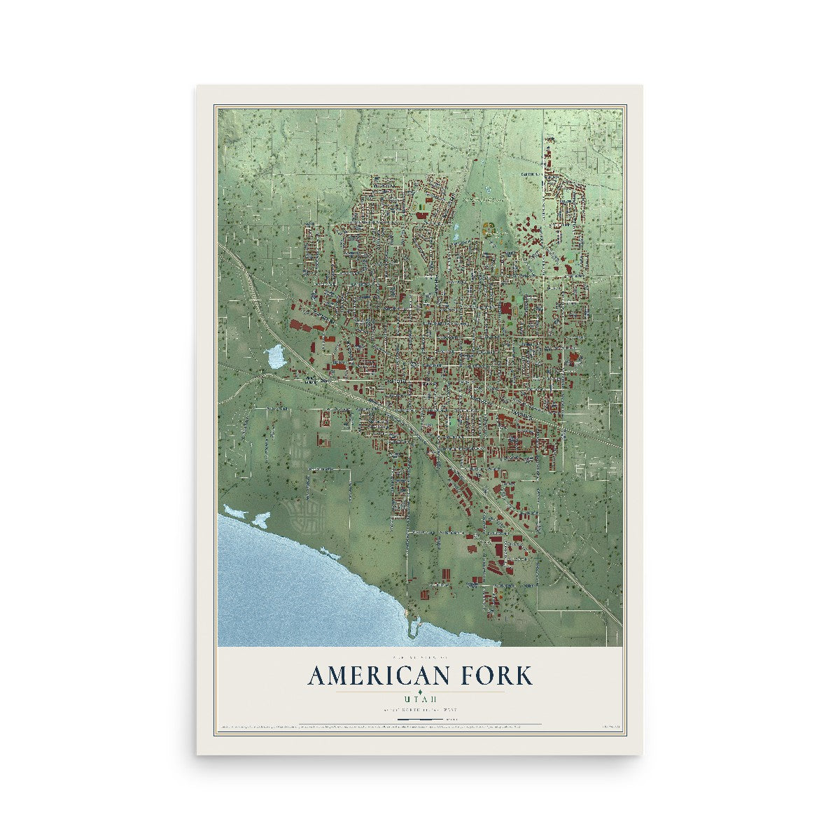Map of American Fork, Utah, 12 x 18 inch unframed archival matte print