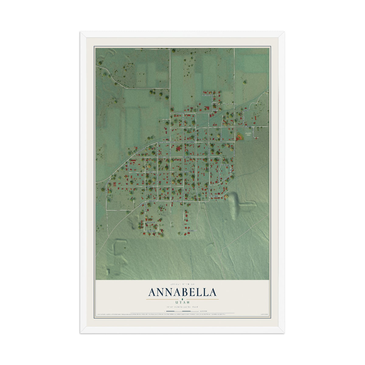Map of Annabella, Utah, 12 x 18 inch print in a white wood frame