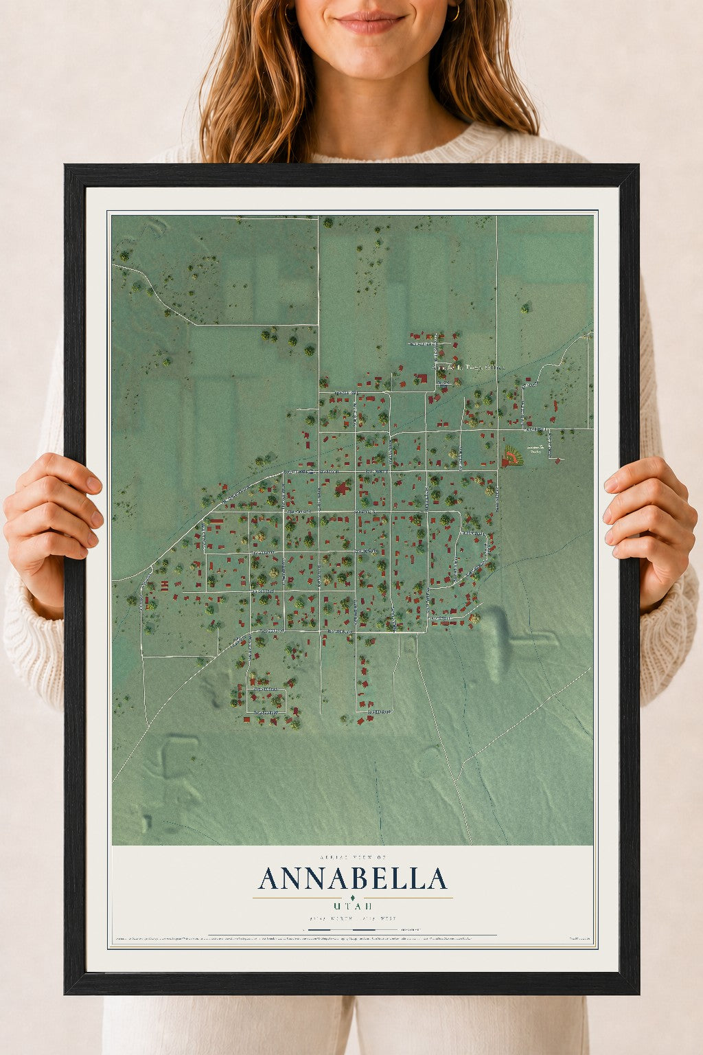 Map of Annabella, Utah, 18 x 24 inch print in a black wood frame