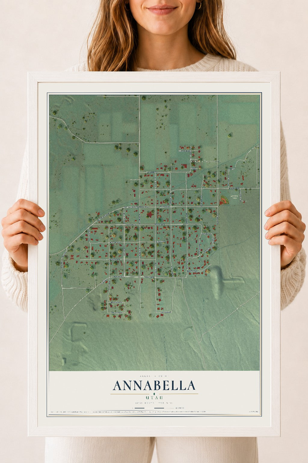 Map of Annabella, Utah, 18 x 24 inch print in a white wood frame