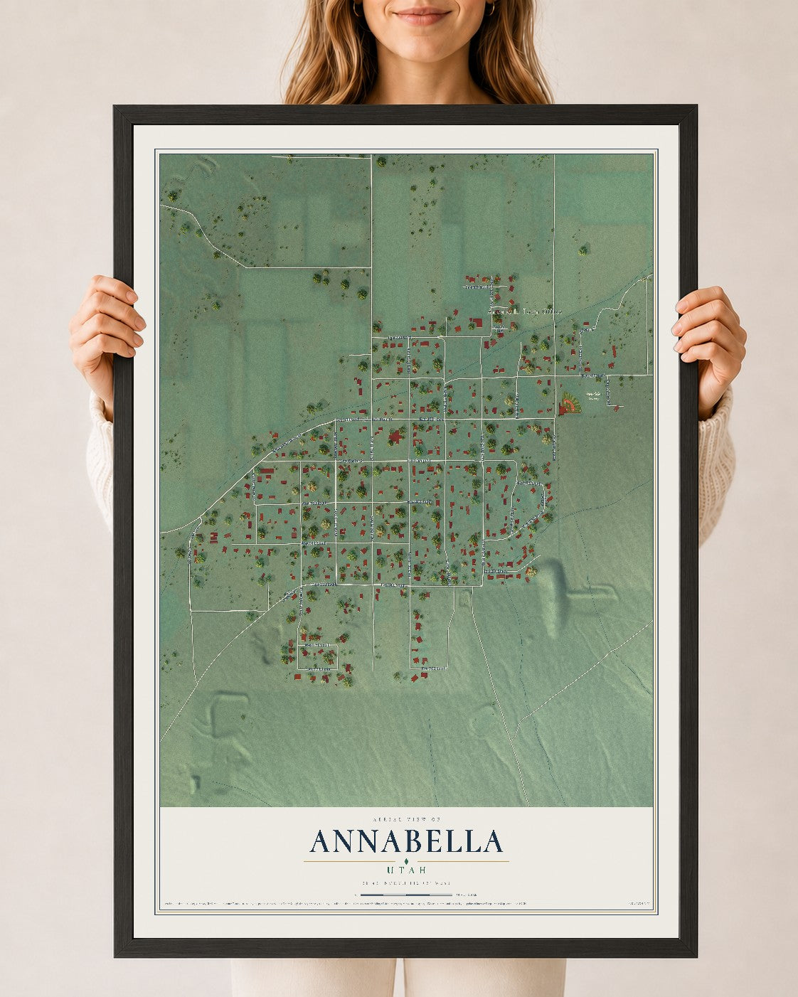 Map of Annabella, Utah, 24 x 36 inch print in a black wood frame