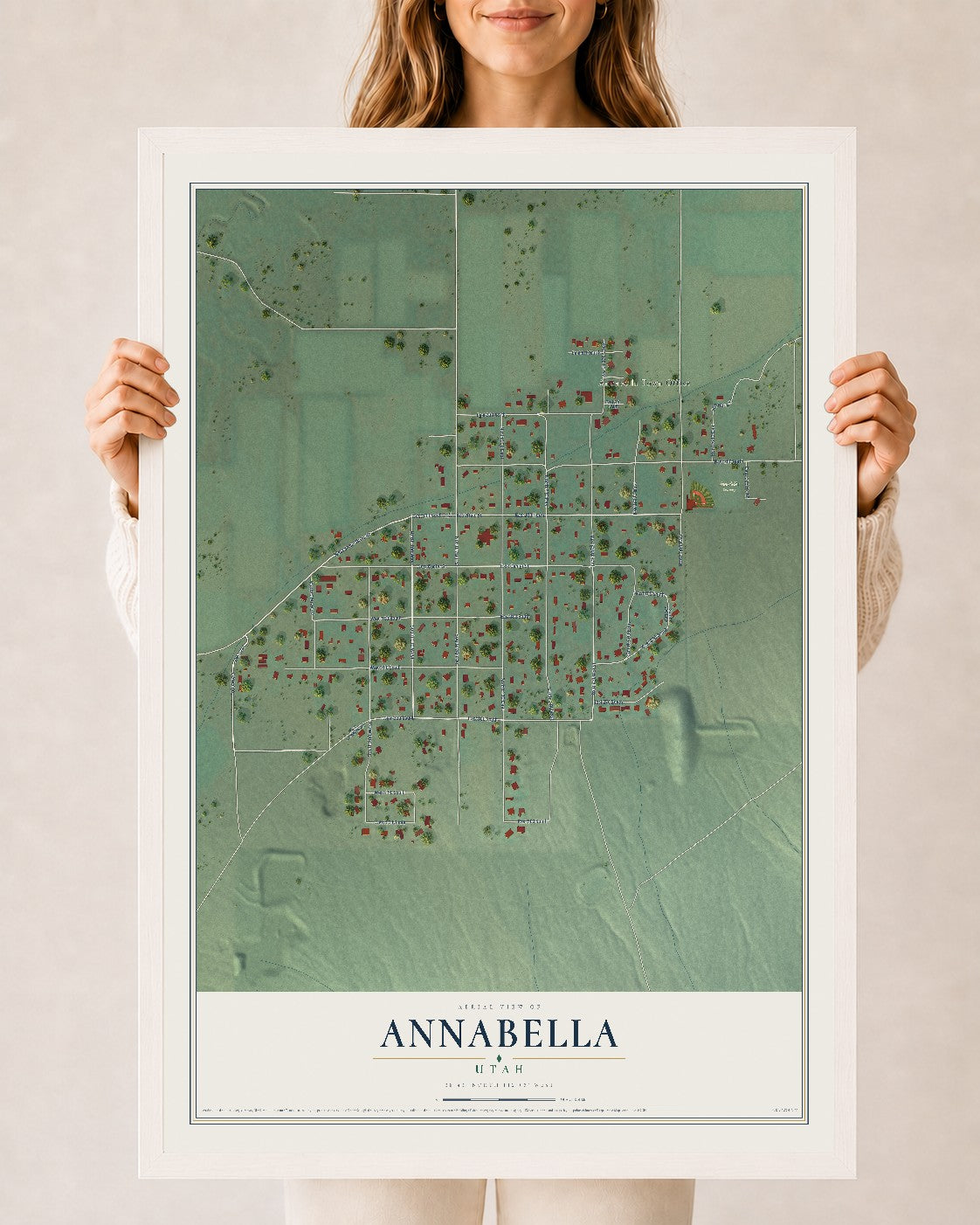 Map of Annabella, Utah, 24 x 36 inch print in a white wood frame