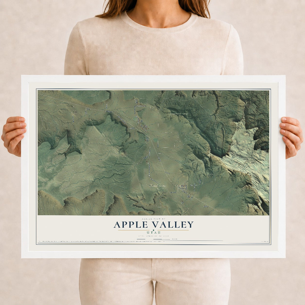 Map of Apple Valley, Utah, 12 x 18 inch print in a white wood frame