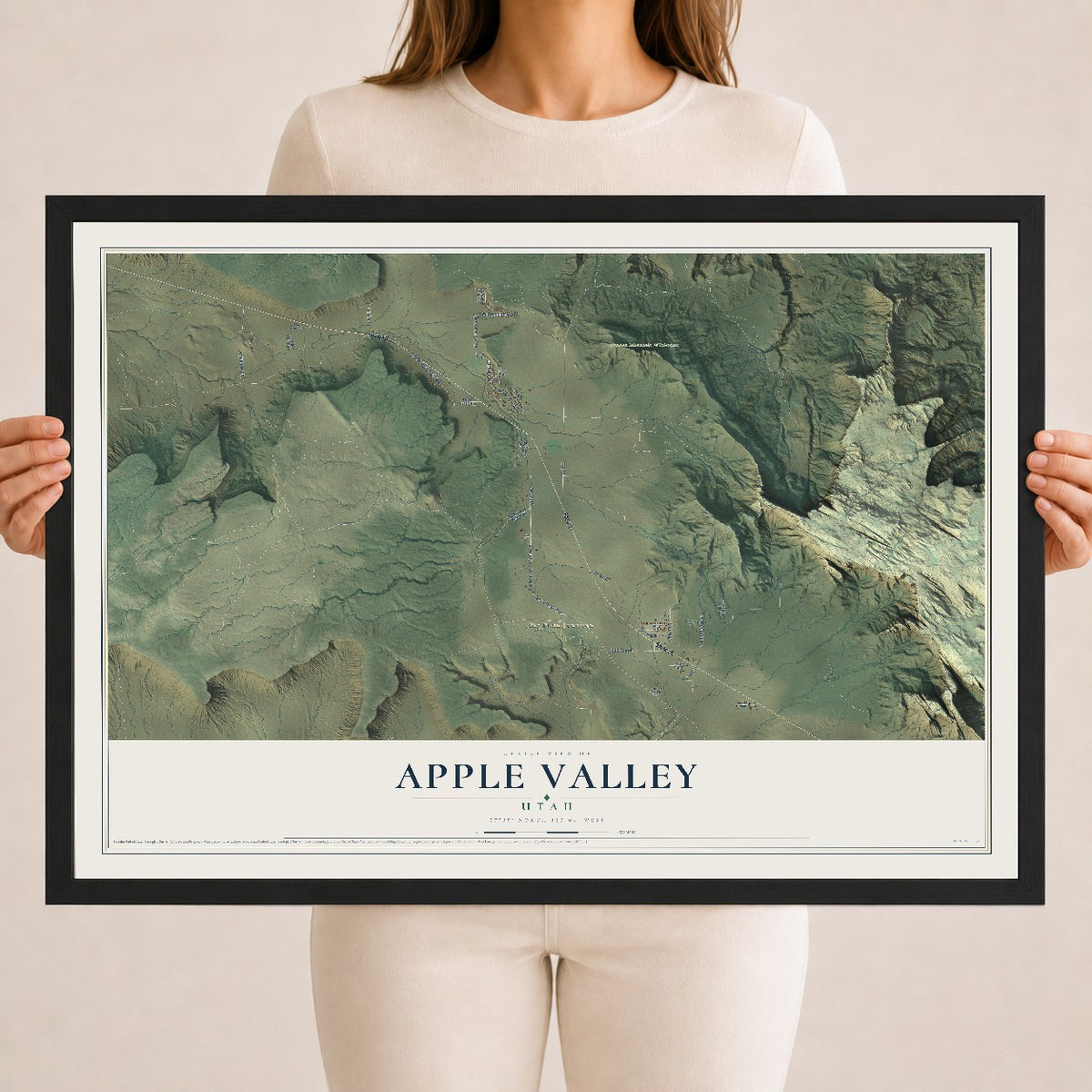 Map of Apple Valley, Utah, 18 x 24 inch print in a black wood frame