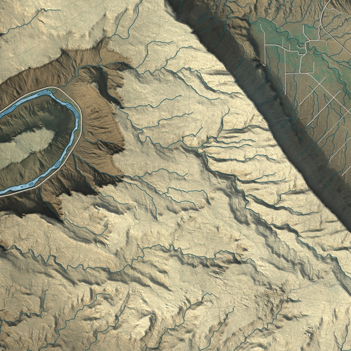 Close-up of the map of Arches National Park, Utah print showing street and building detail