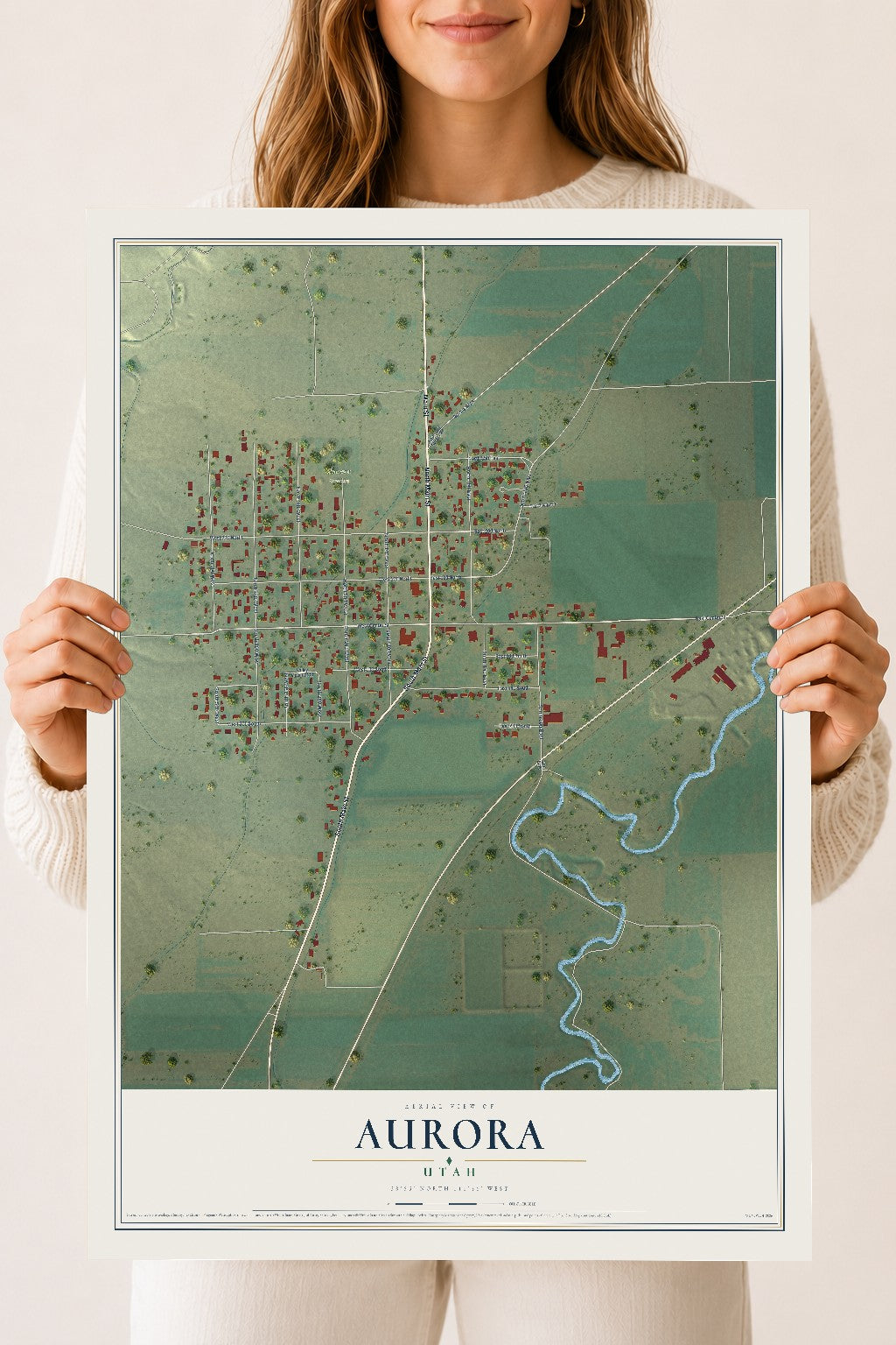 Map of Aurora, Utah, 18 x 24 inch unframed archival matte print