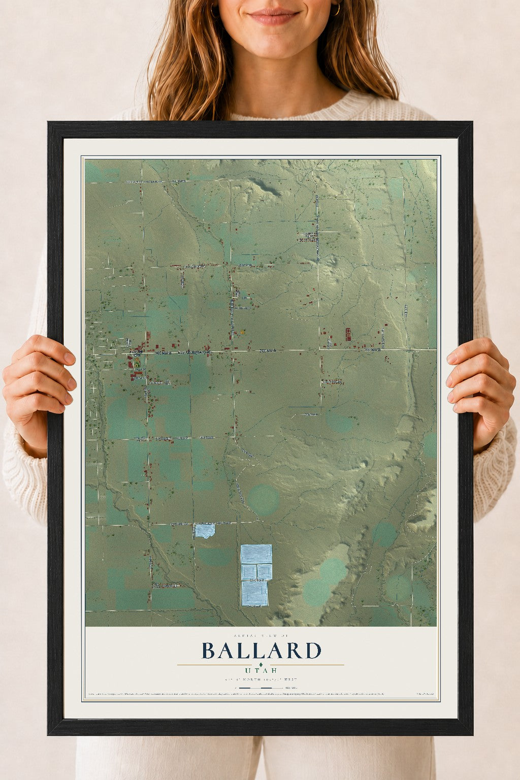 Map of Ballard, Utah, 18 x 24 inch print in a black wood frame