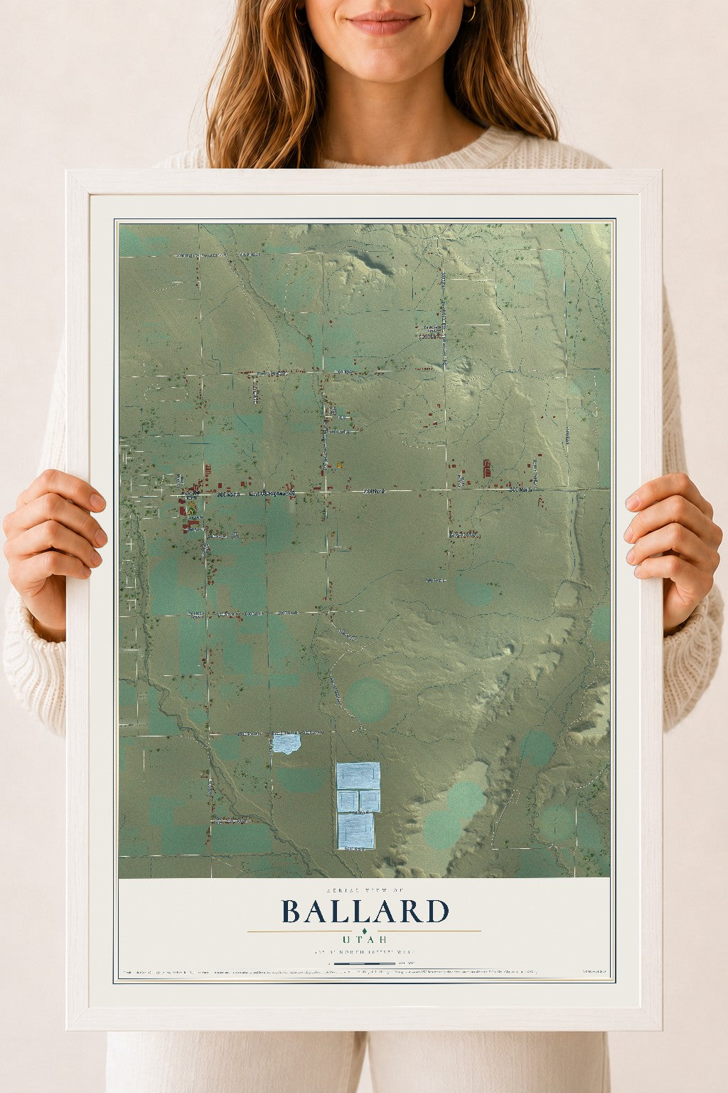 Map of Ballard, Utah, 18 x 24 inch print in a white wood frame