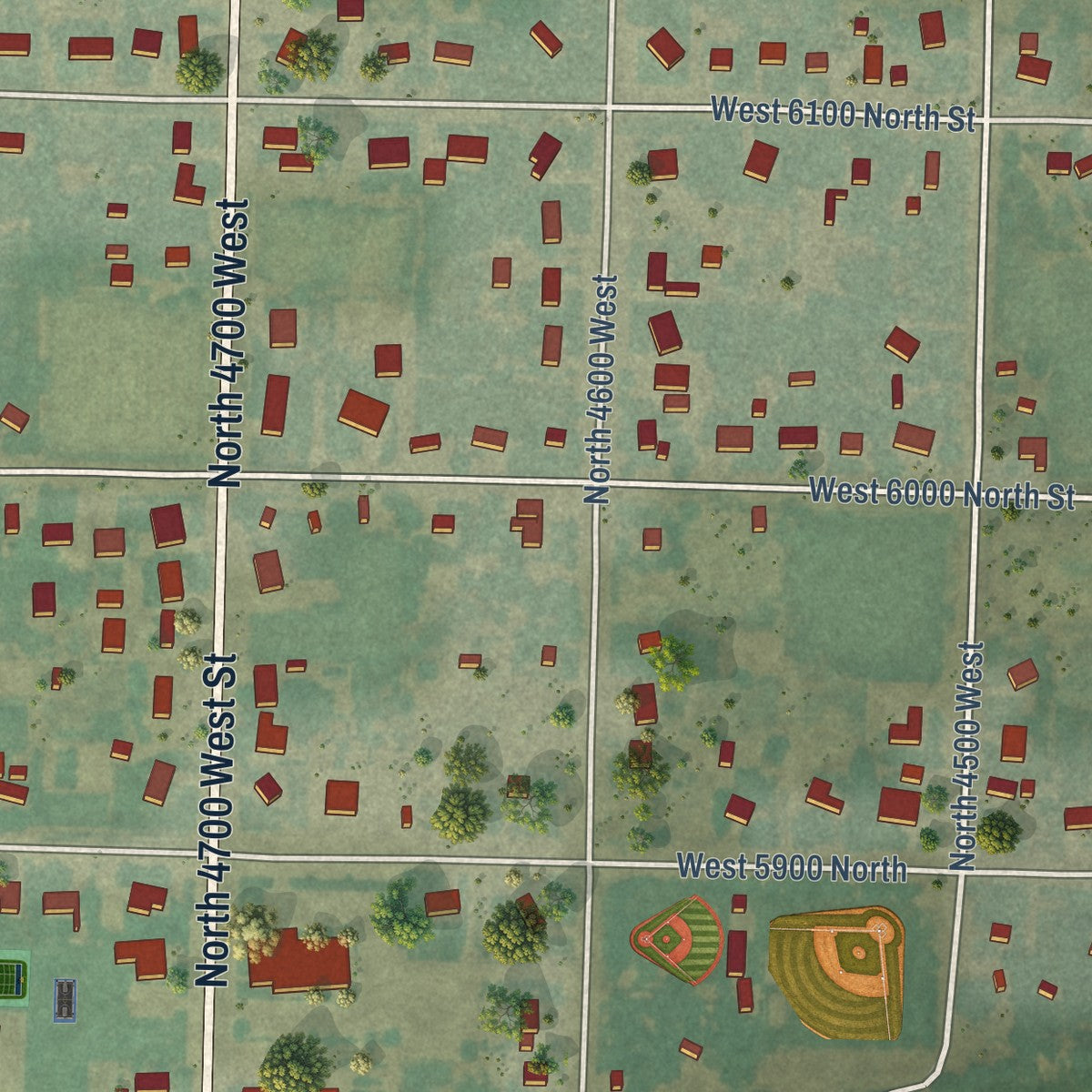 Close-up of the map of Bear River City, Utah print showing street and building detail