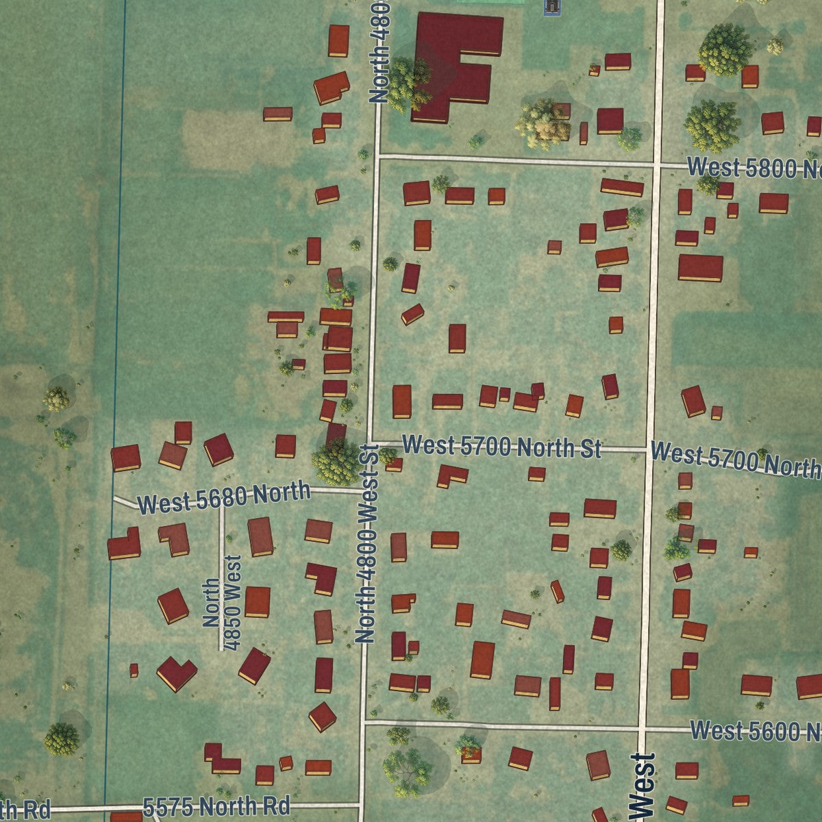 Second close-up of the map of Bear River City, Utah print showing more streets and buildings