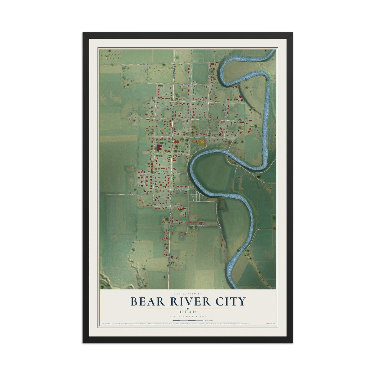 Map of Bear River City, Utah, 12 x 18 inch print in a black wood frame