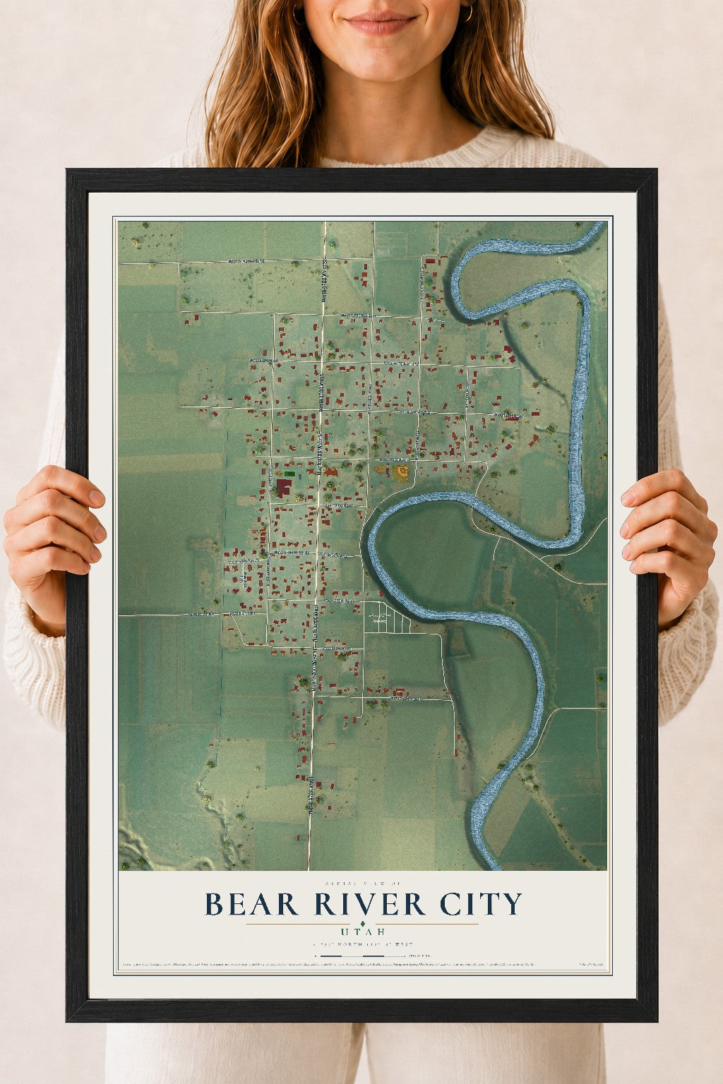 Map of Bear River City, Utah, 18 x 24 inch print in a black wood frame