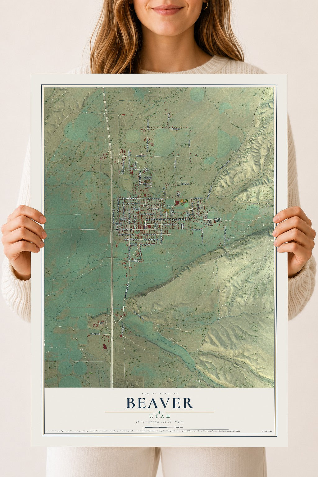 Map of Beaver, Utah, 18 x 24 inch unframed archival matte print
