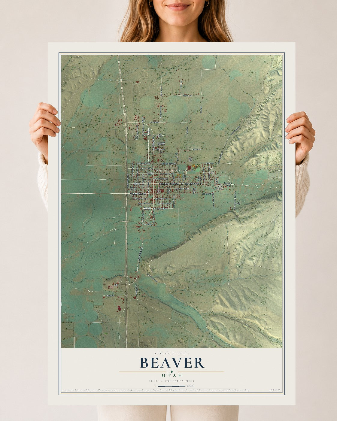 Map of Beaver, Utah, 24 x 36 inch unframed archival matte print