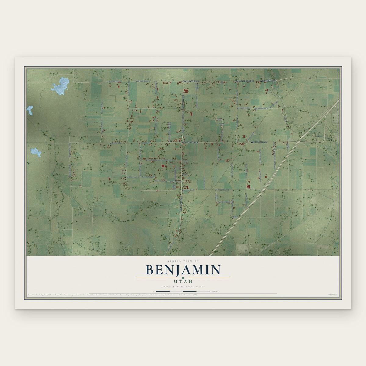 Benjamin, Utah map print, the full design