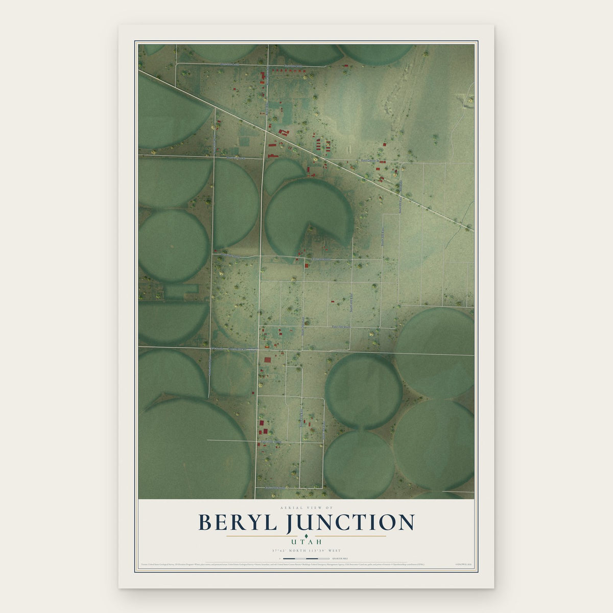 Beryl Junction, Utah map print, the full design