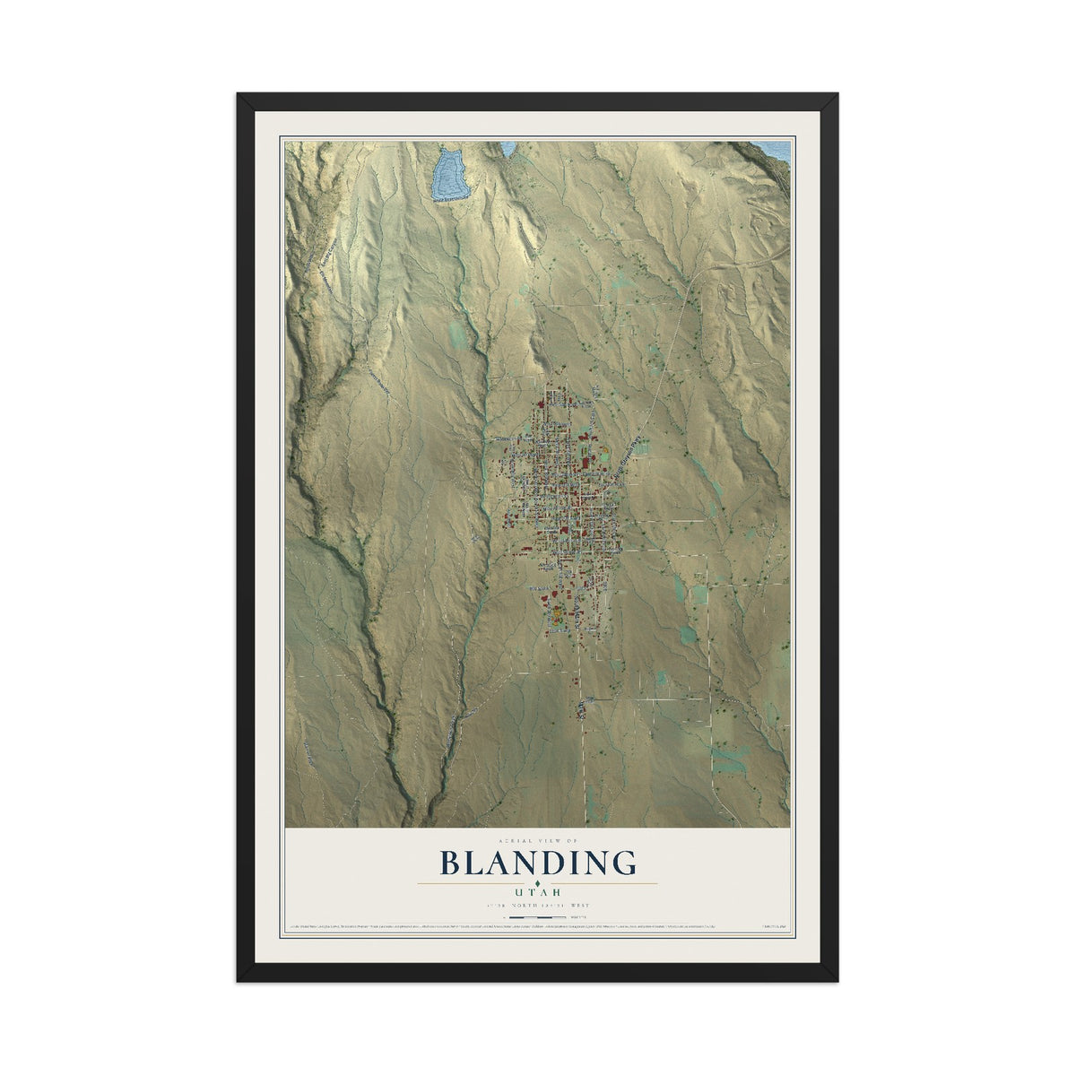 Map of Blanding, Utah, 12 x 18 inch print in a black wood frame