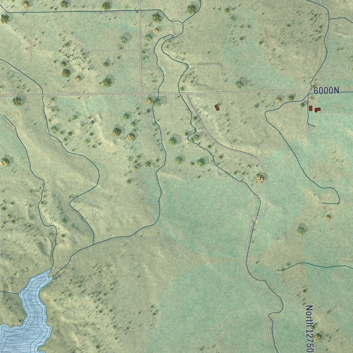 Close-up of the map of Bluebell, Utah print showing street and building detail