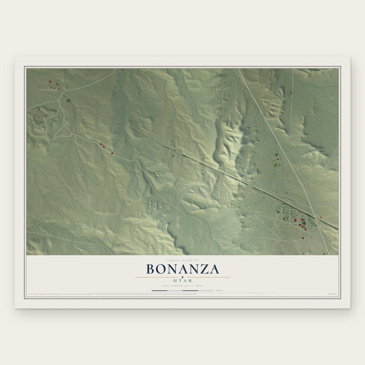 Bonanza, Utah map print, the full design