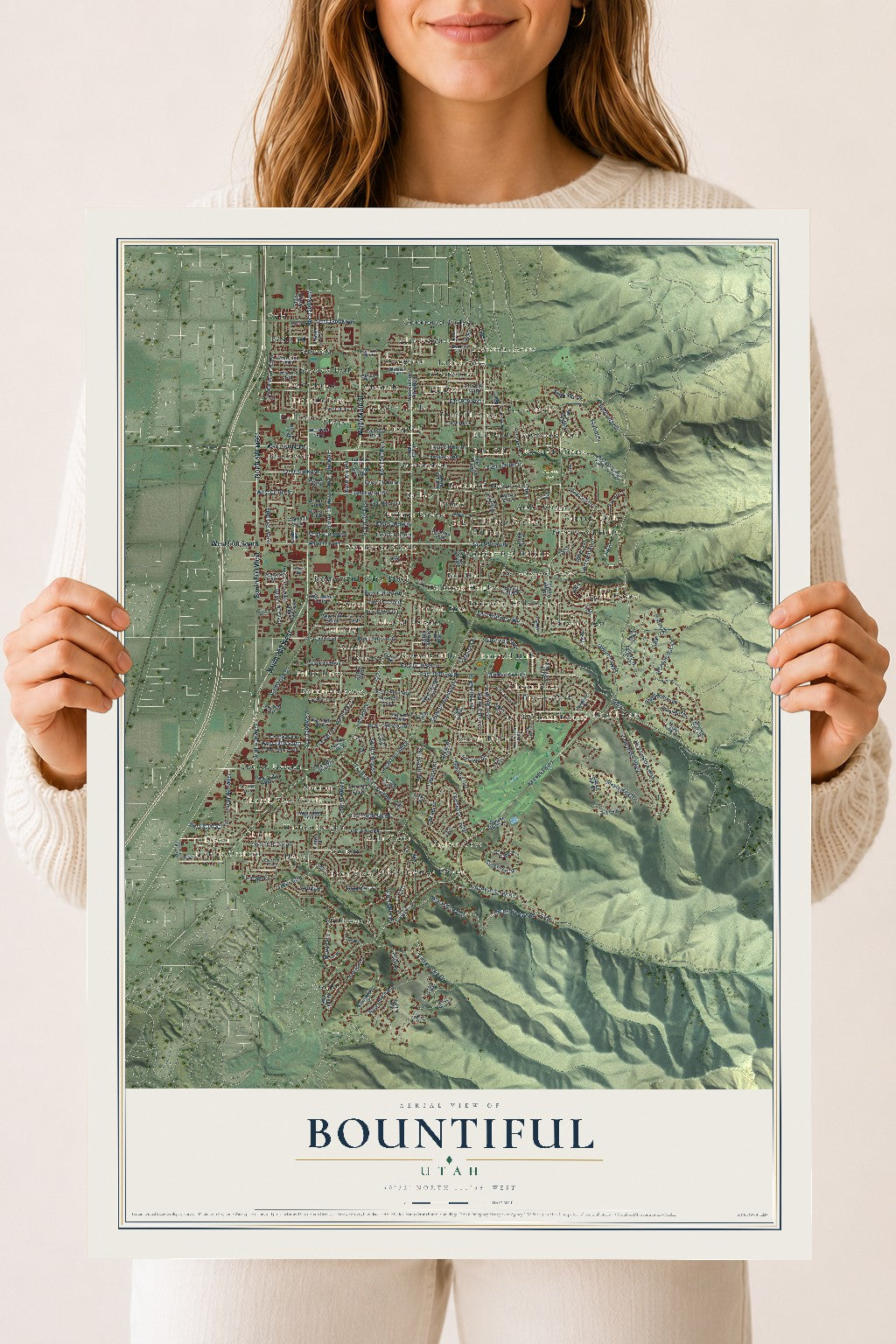 Map of Bountiful, Utah, 18 x 24 inch unframed archival matte print