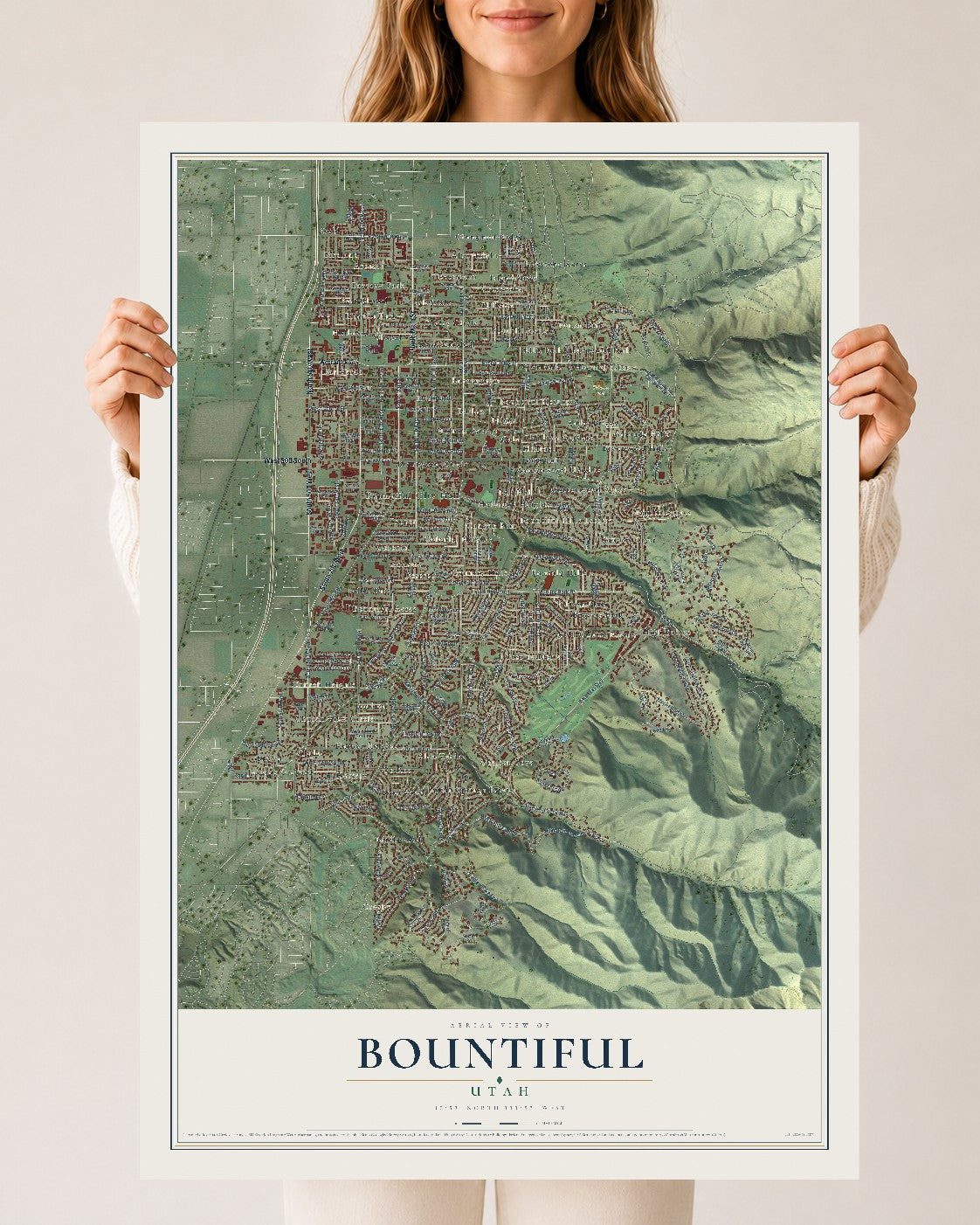 Map of Bountiful, Utah, 24 x 36 inch unframed archival matte print